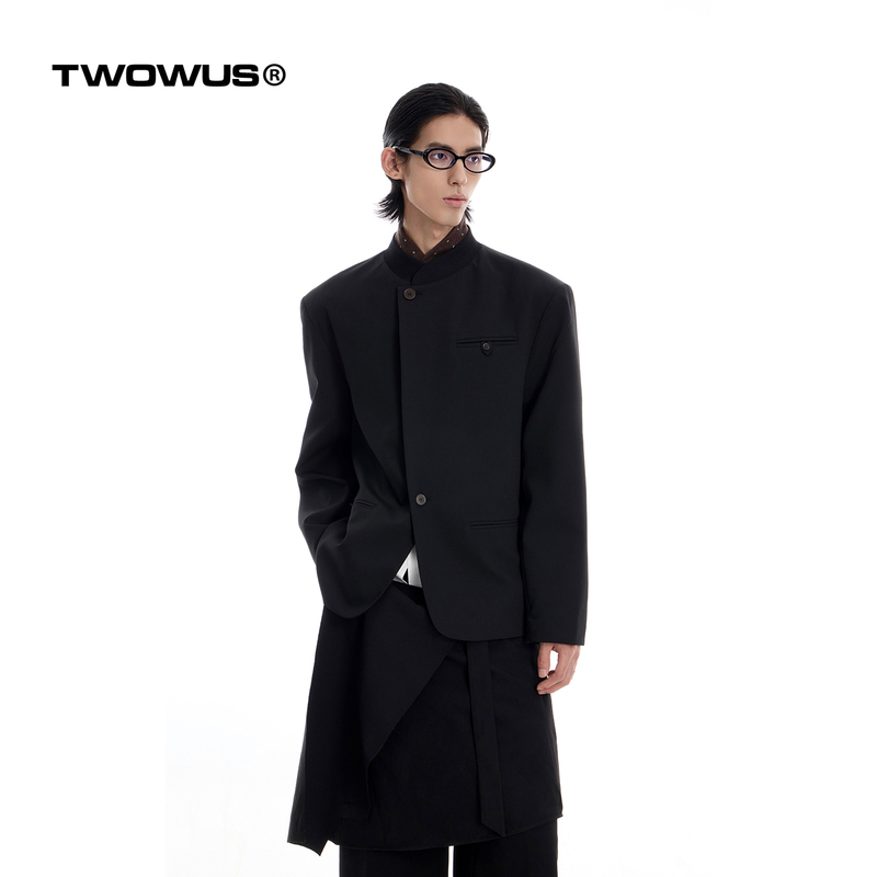 Twowus26Aw Original Modal Blend Italian-Style Stand Collar Chinese-Style Simple Button Suit Jacket with Shoulder Pads, Casual and Loose Fit Twowus26Aw Original Modal Blend Italian-Style Stand Collar Chinese-Style Simple Button Suit Jacket with Shoulder Pads, Casual and Loose Fit