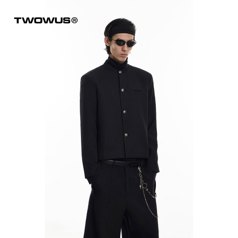 Twowus25Ss Spring and Summer Slim-Fit Short New Chinese-Style Suit with Distressed Metal Buttons and Stand Collar Design Jacket for Men Twowus25Ss Spring and Summer Slim-Fit Short New Chinese-Style Suit with Distressed Metal Buttons and Stand Collar Design Jacket for Men