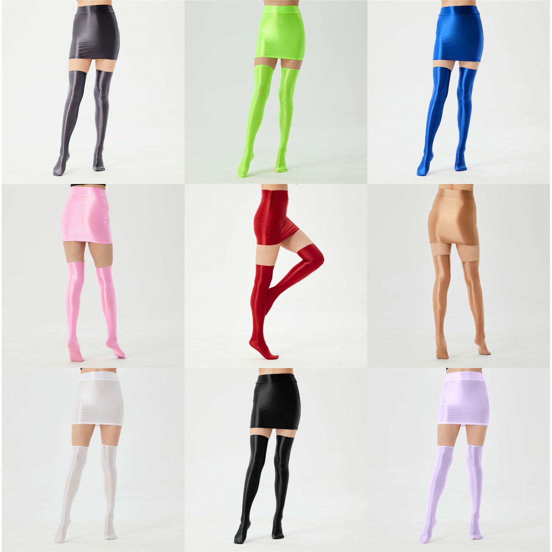 Upskirt shiny silky high stretch large size transparent silky miniskirt sexy skirt with hip wrap sheer through