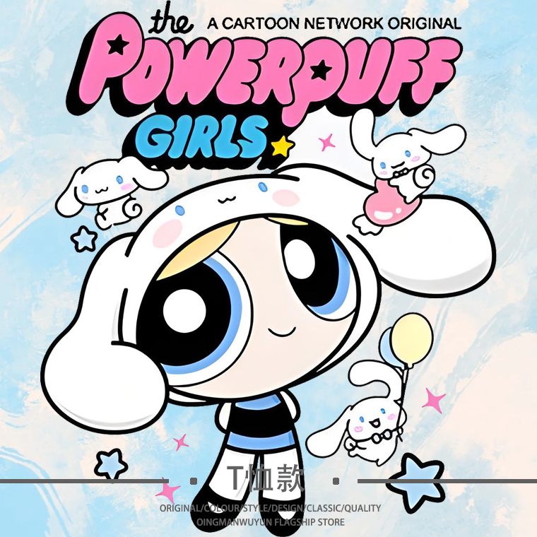 Anime Collaboration Powerpuff Girls Anime Merchandise Short-Sleeve T-Shirt Kuromi Japanese Style Unisex Two-Dimensional Summer Tee