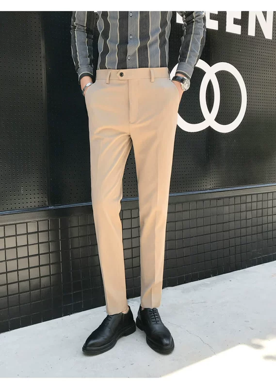 Phiên bản Hàn Quốc của quần tây nam mỏng nhỏ thẳng Anh giản dị kinh doanh trang phục chuyên nghiệp Anh thanh niên quần rắn màu phù hợp với quần quần âu
