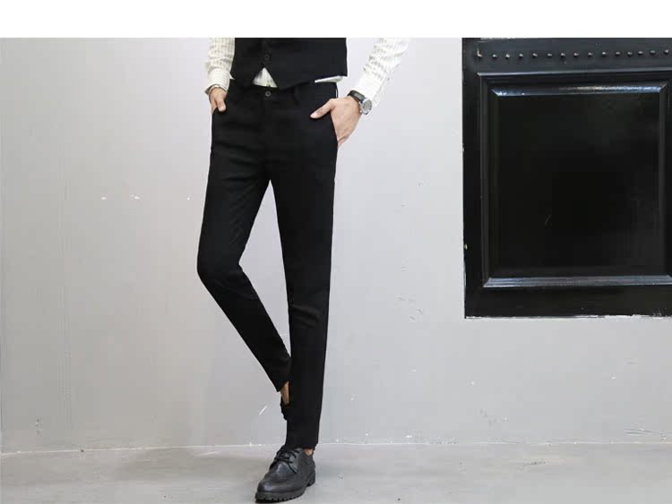 Phiên bản Hàn Quốc của quần tây nam Anh thuần màu đen phù hợp với quần âu quần dài thanh niên thủy triều thẳng Slim phù hợp với công việc - Suit phù hợp quần tây âu