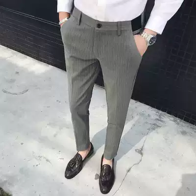 Youth falling sense trousers Men's Korean slim-fit trend business casual formal wear professional ironing-free striped British cigarette tube pants