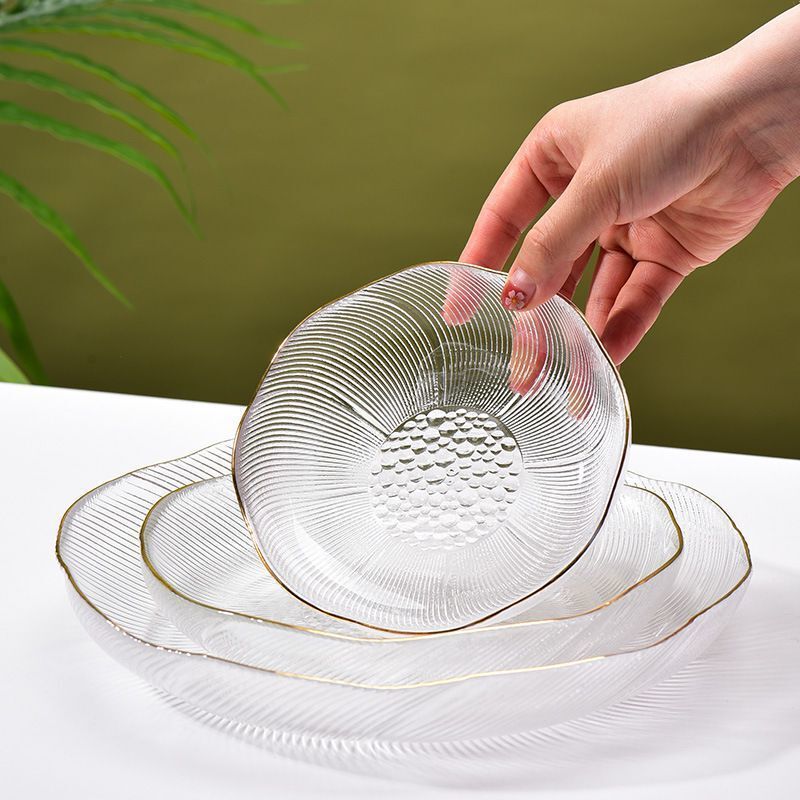 Flower-Themed Glass Fruit Plate for Home Use, Coffee Table Snack Tray, High Aesthetic Value Dried Fruit Plate, Trendy Living Room Dessert Plate, Salad Plate