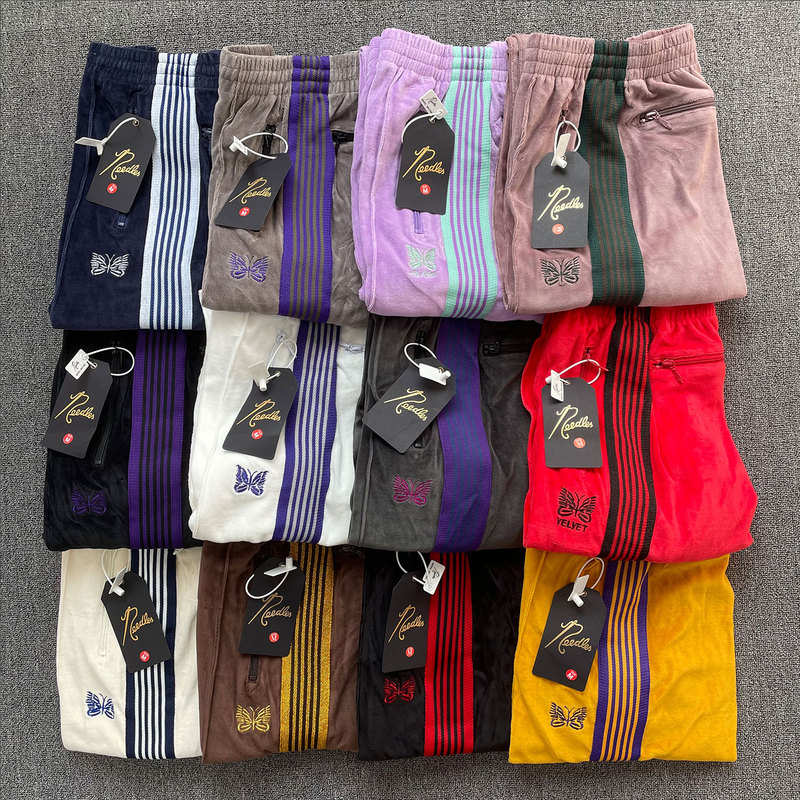 Needles Trendy Casual Webbing Embroidered Butterfly Velvet Loose Sweatpants Unisex Needles Trendy Casual Webbing Embroidered Butterfly Velvet Loose Sweatpants Unisex
