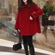Black horn button high-end coat for women mid-length 2023 new Korean version loose cloak woolen coat for small people