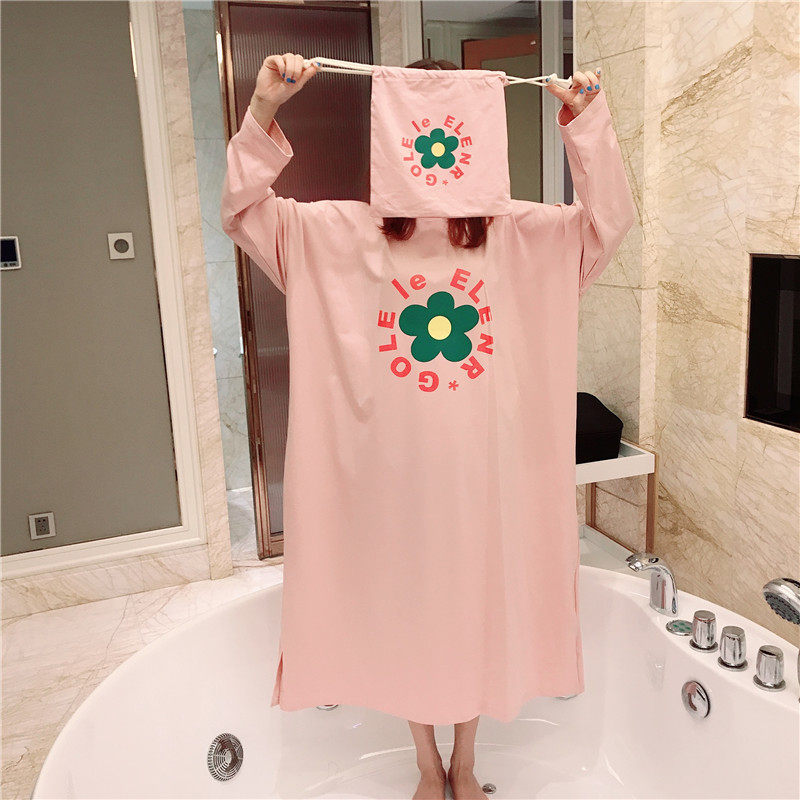Over-the-knee nightdress female autumn long letter printed pajamas lazy style loose plus size fat sister 200 catties home clothes