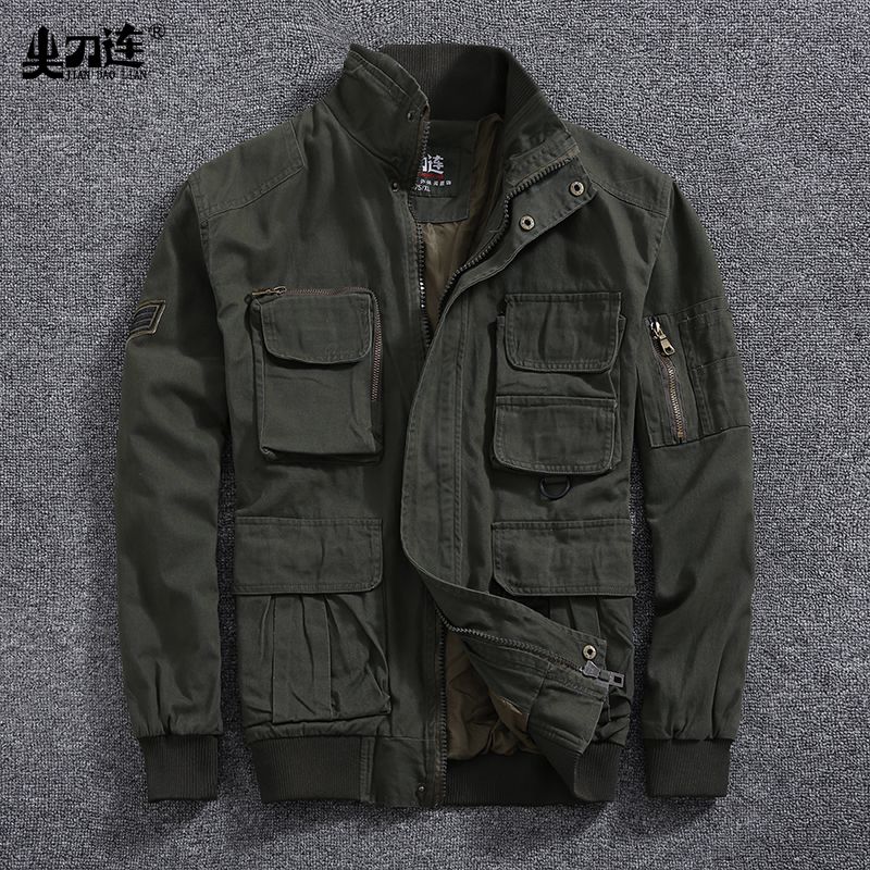 Sharp knife even spring and autumn thick cotton outdoor multi-pocket double jacket loose casual wild big pocket top men's