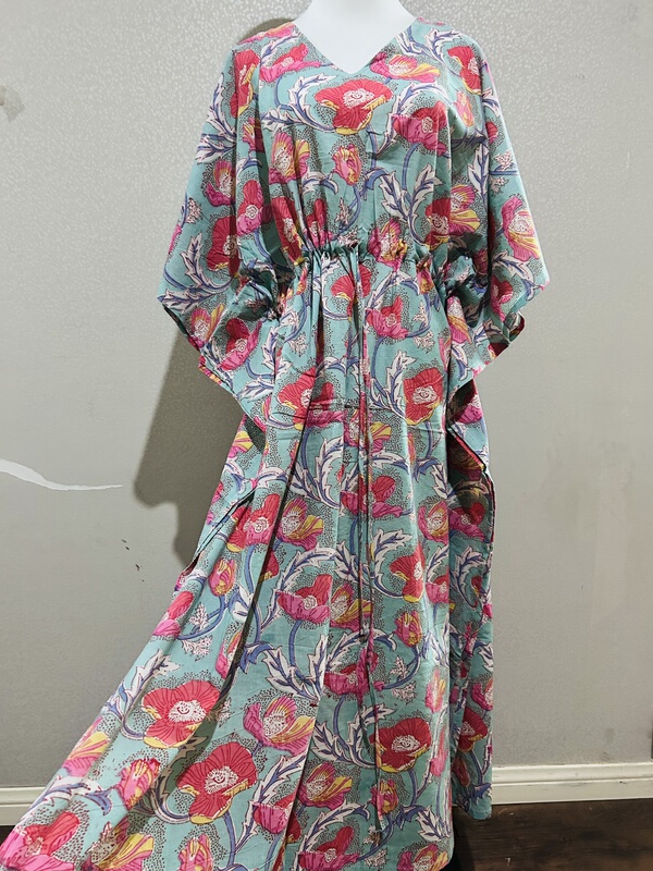 In-Stock Kaftan01 Indian Long Cotton Robe, Skirt Length 130, Casual Sleepwear for Vacation