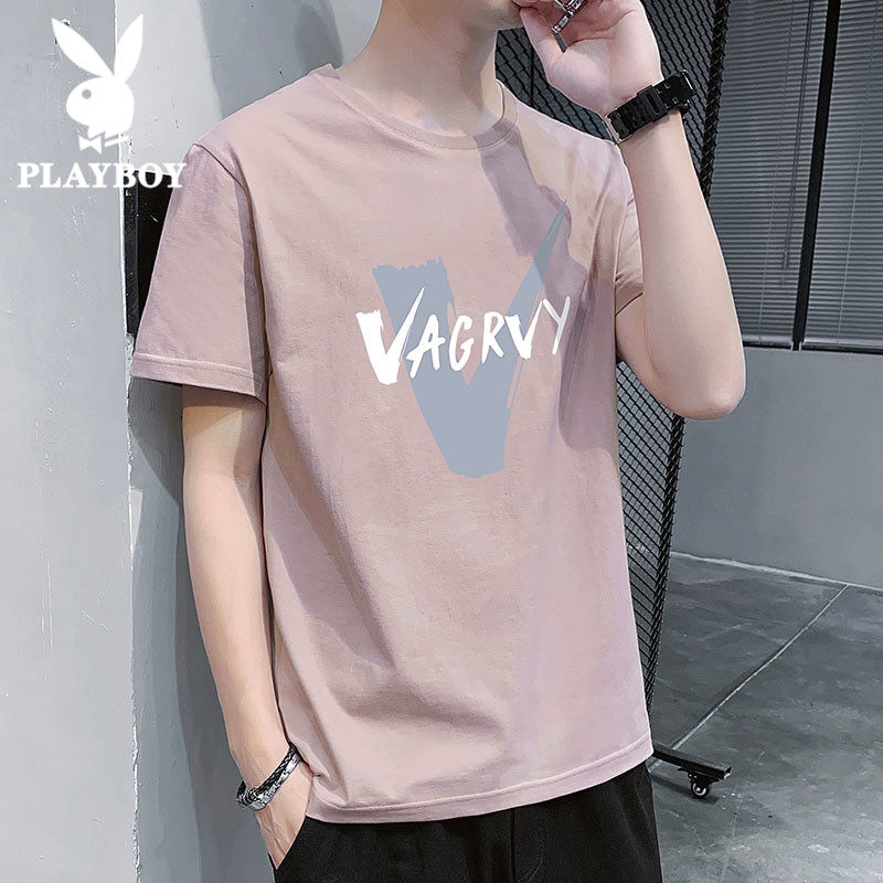 FlorPlayboy Men T-Shirt Short Sleeve Summer Pure Cotton Ins Trend Casual T-shirt Round Collar Half Sleeve Men's Clothing