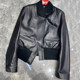 European goods 2022 new style genuine leather jacket for women, threaded stand-up collar sheepskin jacket, short coat for small people, slimming