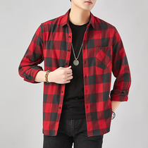 ins plaid shirt men autumn cotton casual thin handsome men long sleeve inch shirt harbor style shirt coat tide