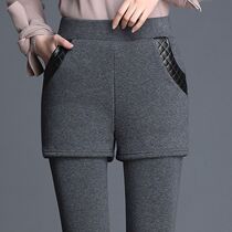 Thin plus velvet padded two leggings womens winter wear stretch pants skirt warm waist pants