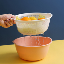 Double-layer hollow plastic drain basket creative washing fruit basket washing basin kitchen fruit plate living room household