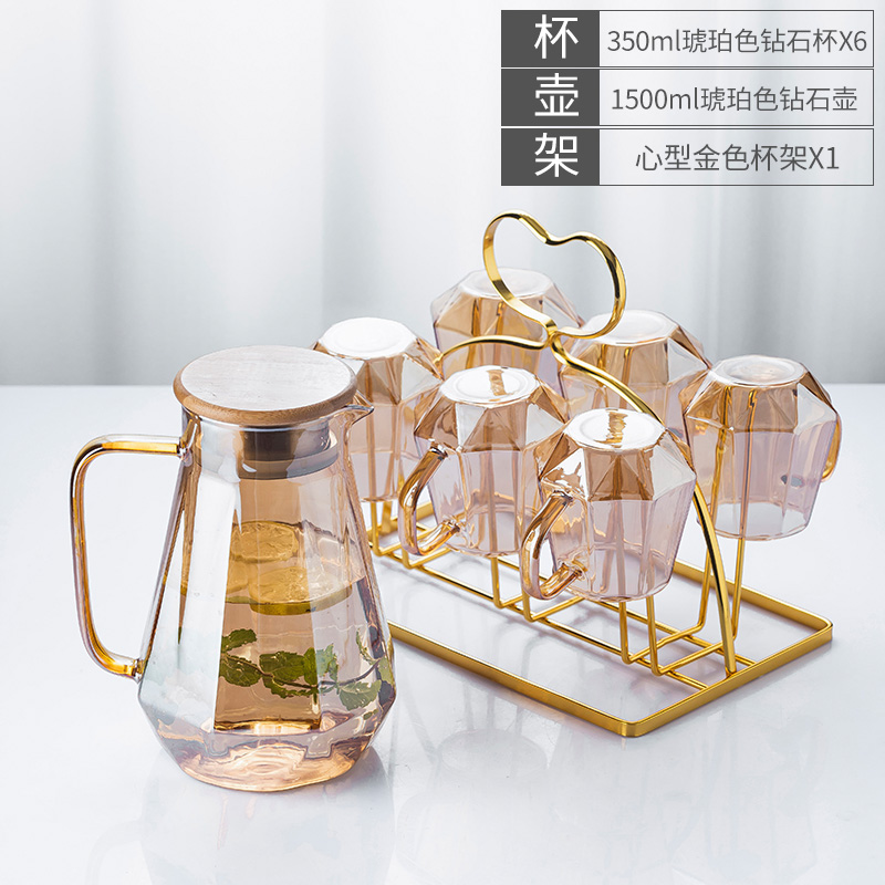 Amber Diamond Kettle + Amber Diamond Cup 6 + gold heart cup holder