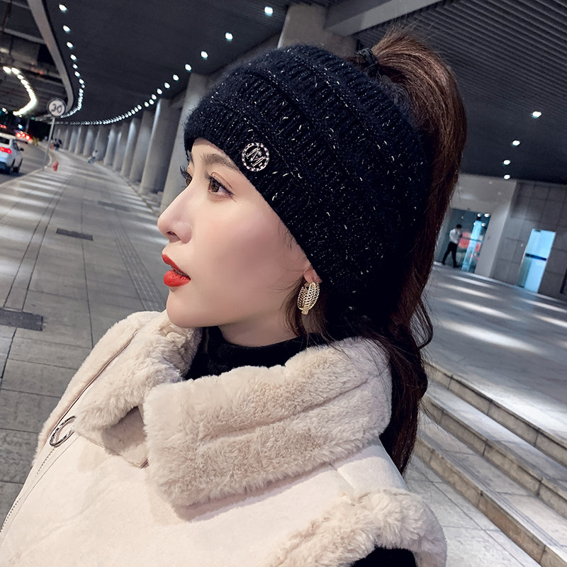 Hat women's turban hat autumn winter plus suede empty top set hair band knitted wool head head lead hoop Korean version tide casual