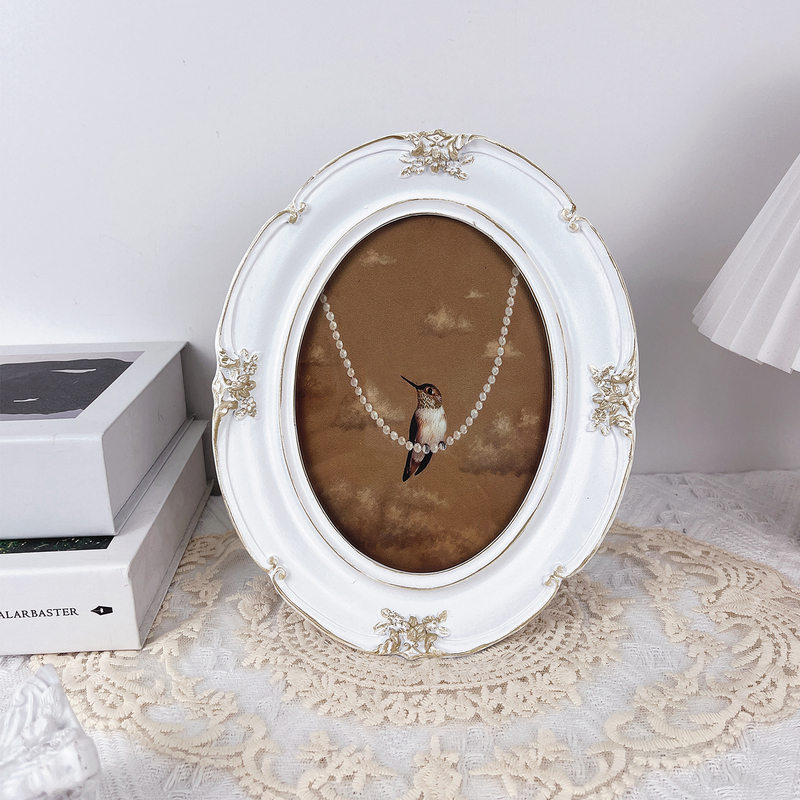 French-Style White Cream-Colored Carved Oval Picture Frame, Vintage Oil Painting Decorative Painting, Living Room Entrance, Guesthouse Decoration, Hanging Painting French-Style White Cream-Colored Carved Oval Picture Frame, Vintage Oil Painting Decorative Painting, Living Room Entrance, Guesthouse Decoration, Hanging Painting