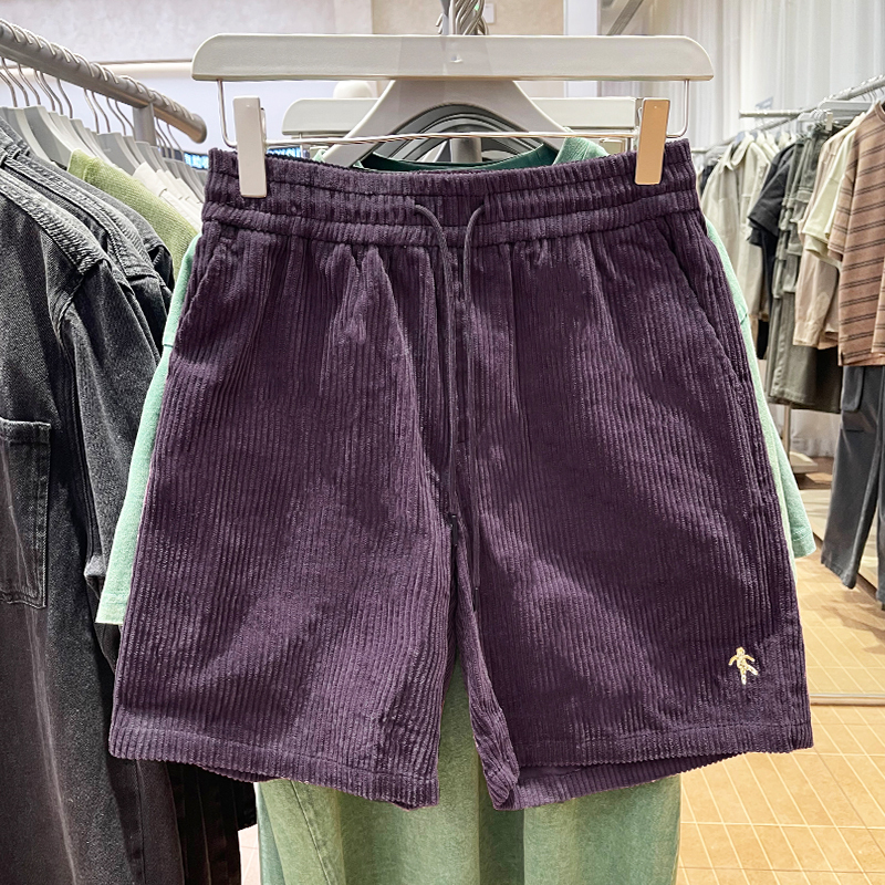 Za Obasov Men's Clothing 26 Summer New Elastic Waist Corduroy Five-Point Pants Loose Embroidered Shorts Umm650017