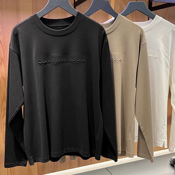 Ck Jeans 24Th Autumn and Winter New Men's Casual Work Clothing Embossed Letter Long-Sleeved T-Shirt J326597