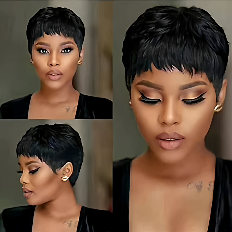 European and American Foreign Trade Wigs, Fully Machine-Made Real Human Hair Pixie Short Wigs, Short Pixie Cut Human Hair