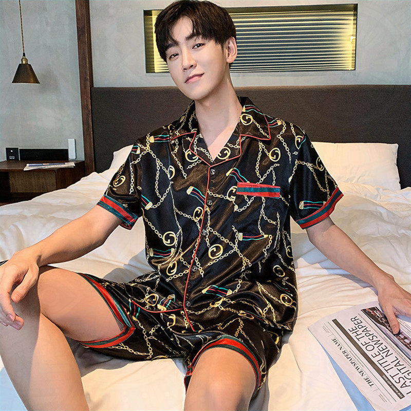 Ice silk pajamas men's summer thin section 2022 new men's youth silk summer home clothes two-piece suit