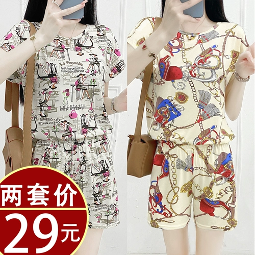 Летняя одежда для матери, комплект, летняя футболка с коротким рукавом для пожилых людей, в западном стиле, коллекция 2022, для среднего возраста