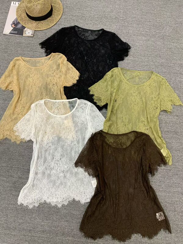 Y European Station 2026 Summer New Round Neck Lace Design Sheer Base Shirt Short Sleeve T-Shirt Korean Style Top for Women