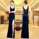 Gold velvet evening dress long noble temperament sexy dress 2020 new night show women's beauties sapphire blue