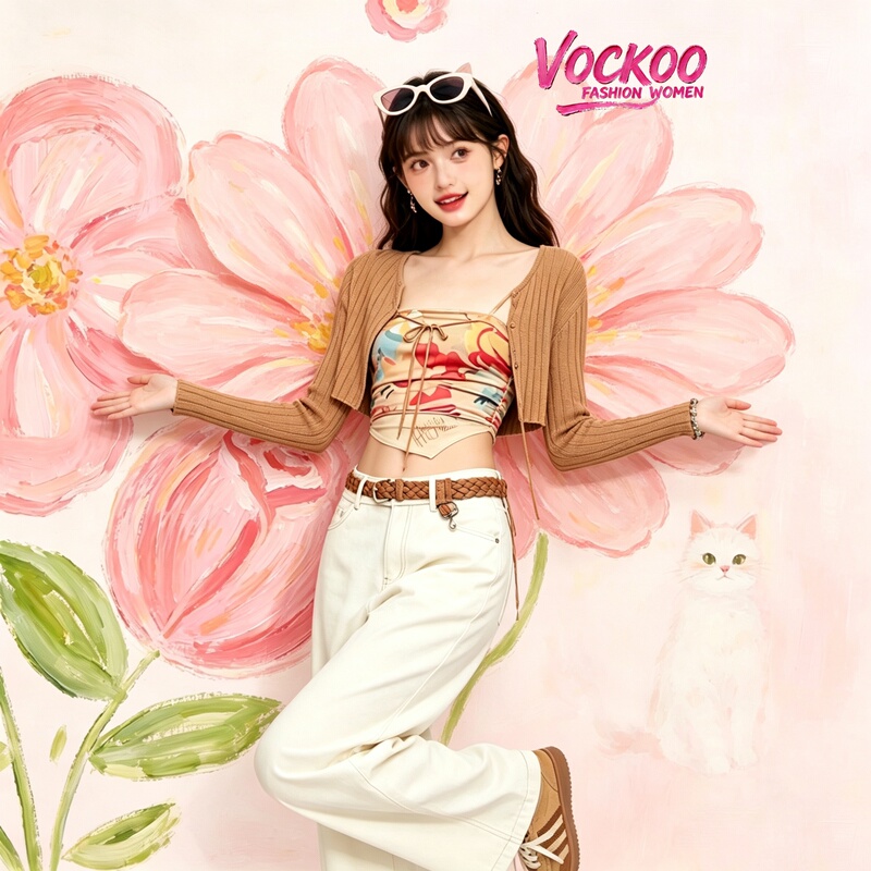 Sun Yi's Same Style 26 Summer Vockoo Versatile Kitty Cat Retro Charm Halter Neck Tie-Up Knit Top 30801097Z Sun Yi's Same Style 26 Summer Vockoo Versatile Kitty Cat Retro Charm Halter Neck Tie-Up Knit Top 30801097Z