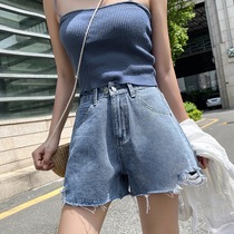 High waist jean shorts lady summer design sense A version in tide shape pear shape slim 2022 new style
