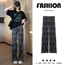 Wide legs female summer thin high waist perpendicular drag black and thin straight pants casual ice wire hundred little