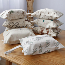Pastoral cotton linen linen double-layer double zipper tissue bag Fabric hanging pumping paper bag Dining table household car tissue box