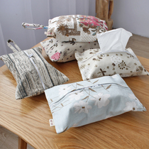  Cotton and linen pastoral tissue bag Fabric double-layer double zipper hanging pumping paper bag car household car cute tissue box