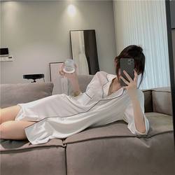 Ice Silk Pajamas Nightgown ແມ່ຍິງພາກຮຽນ spring ດູໃບໄມ້ລົ່ນ Summer ບາງໆກະໂປງຜ້າໄຫມຂະຫນາດໃຫຍ່ Pajamas ຜ້າໄຫມຂອງແມ່ຍິງເສື້ອເຊີດກະໂປງ