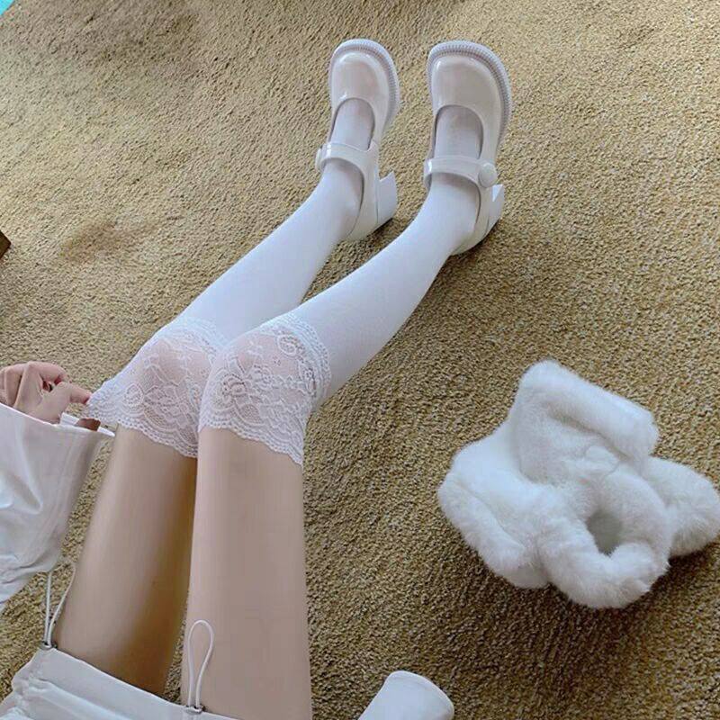 Net red with the same lace mid-tube big lace over-the-knee boots socks bubble socks cotton mid-tube socks trendy women