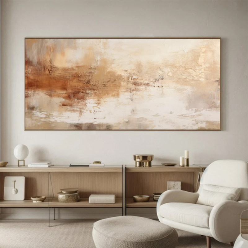 Hand-Painted Oil Painting Italian-Style Living Room Horizontal Minimalist Decorative Painting Homestay Three-Dimensional Texture Painting Abstract Bedroom Art Hanging Painting