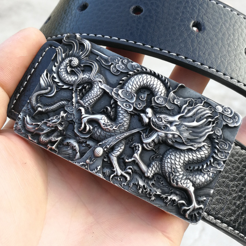 999 pure silver handmade leather Leather Smooth Buckle Dragon Silver Belt Buckle Head Men's Pants Belt head Custom