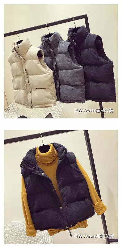 Mùa thu và mùa đông áo khoác dày học sinh cotton bánh mì ngắn vest nhung kẻ sọc áo len hai mảnh nữ áo gile đẹp