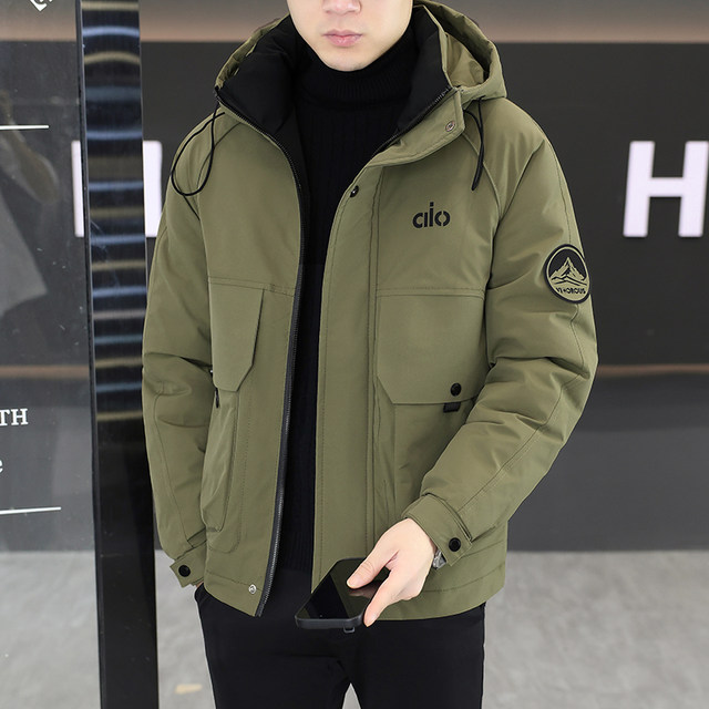 2025 Winter Hooded Personalized Workwear Cotton Jacket for Men, Short Style, Youth Loose Fit, Korean Version, Thickened and Warm Cotton Coat