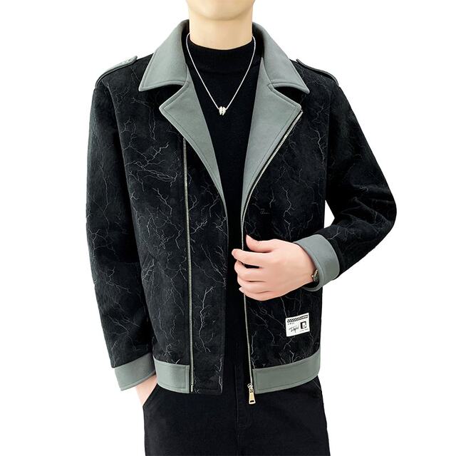 Autumn and winter lapel diagonal zipper short cotton thickened jacket men's youth slim warm outer coat