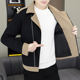 2025 Autumn New Style Lapel Color-Block Diagonal Zipper Waffle Jacket Men's Youth Slim Fit Versatile Coat