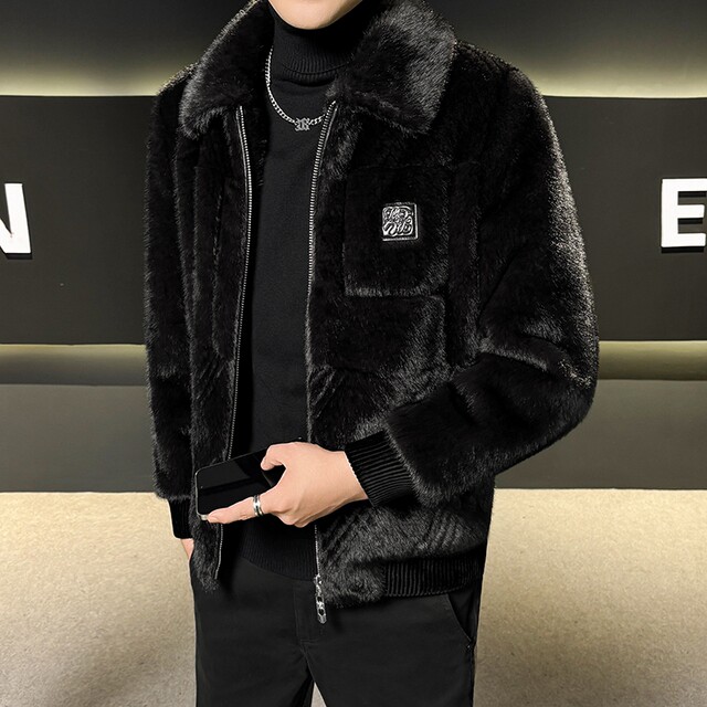Winter Haining fur lapel snow wolf mink imitation fur coat for men's high-end young and middle-aged thickened warm coat