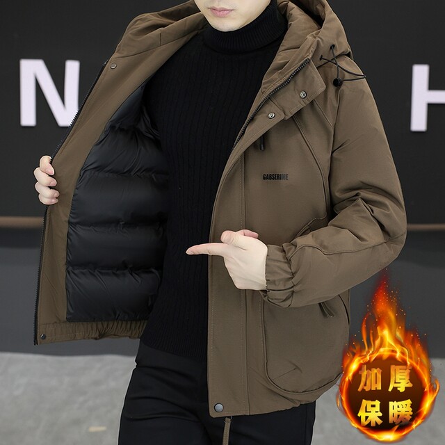 2025 Winter New Short Hooded Workwear Thickened Cotton Jacket Men's Youth Warm Jacket Cotton Jacket