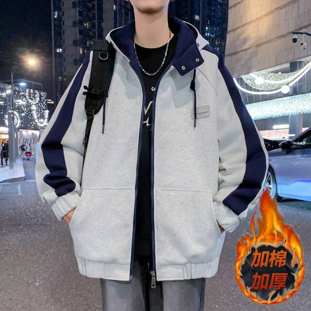 Autumn and winter hooded zipper cardigan cotton thick sweatshirt jacket male teenagers middle school students warm jacket top