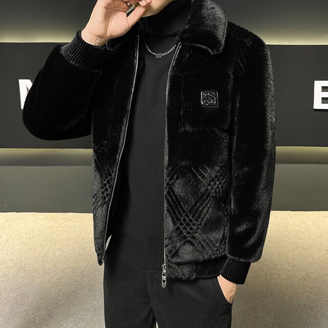 Winter Haining fur lapel snow wolf mink imitation fur coat for men's high-end young and middle-aged thickened warm coat