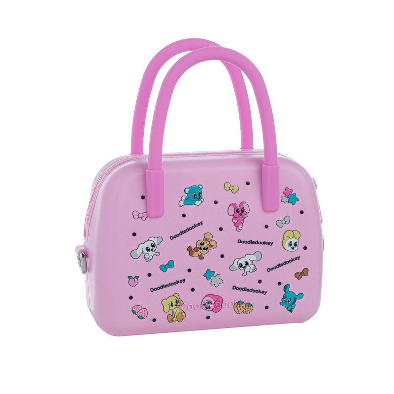Doodledookey Original Eco-Friendly Silicone Cute Dog Pattern Pink Handbag Crossbody Bag Boston Bag
