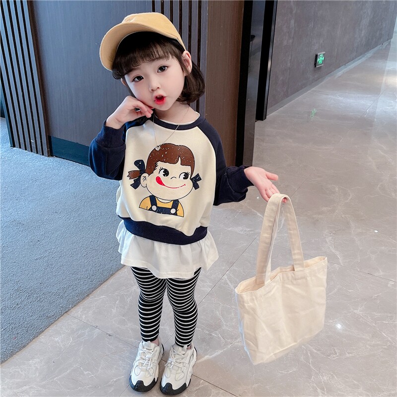 Girl Spring Clothing Suit 2022 New Internet Red Children Suit Women's Baby Foreign Pie Spring Autumn Season Wei Pants Thick Cotton T Two sets