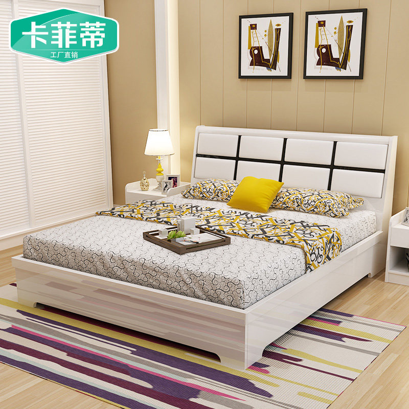 Minimalist modern plate bed Twin Beds 1 8 m 1 5 m Bright Light Baking Varnish Pneumatic Containing Bed Wedding Bed High Box Bed