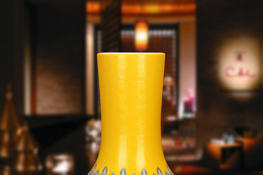 Yellow colored enamel porcelain of jingdezhen ceramics steak flower celestial big vase furnishing articles fashionable household decoration decoration
