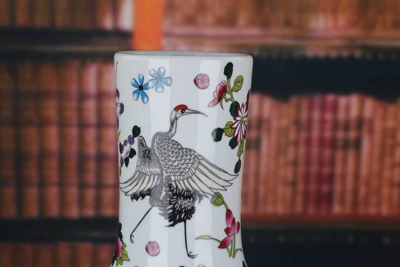Jingdezhen ceramics noctilucent powder enamel pine crane live celestial large vases, creative Chinese style household decorations
